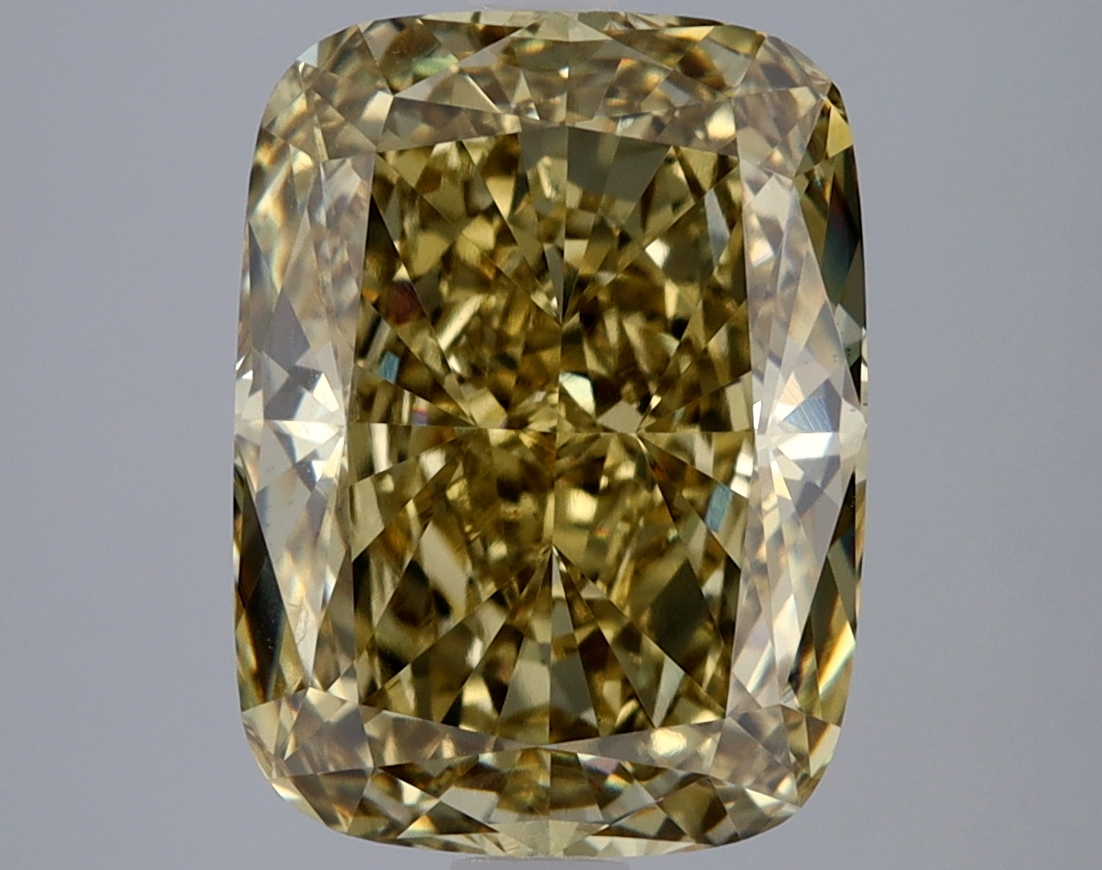 Actual 5.02 carat Fancy Intense Yellow Cushion lab-grown diamond