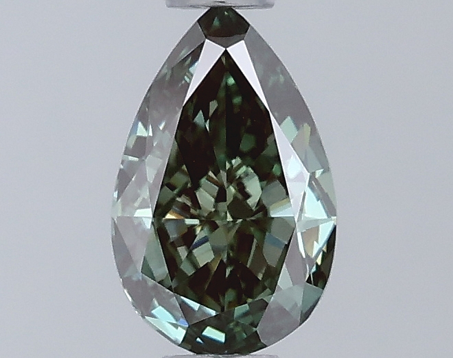 Actual 0.46 carat Fancy Vivid Greenish Green Pear lab-grown diamond